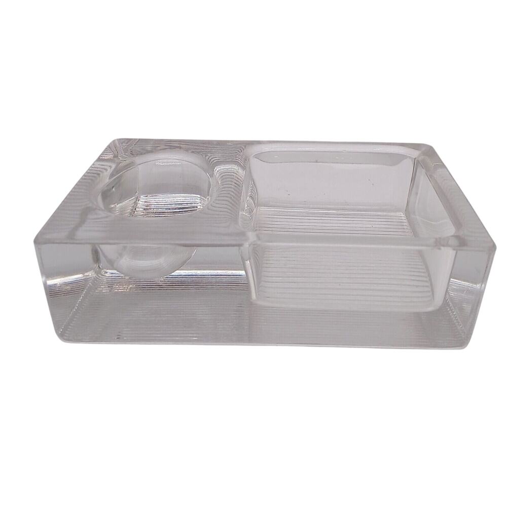 Vintage Clear Reeded Glass Paper Clip Holder Office Desk Organizer Mid Century